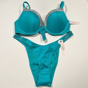 Victoria Secret 34B S VERY SEXY Push Up Bikini Top Set Shine Capri Sea Blue